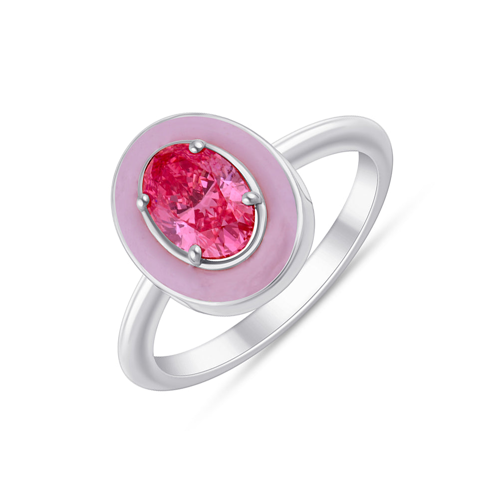 OvalCut Enamel Halo Pink Diamond Solitaire Ring
