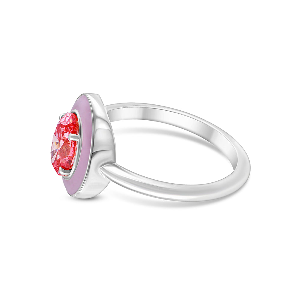OvalCut Enamel Halo Pink Diamond Solitaire Ring