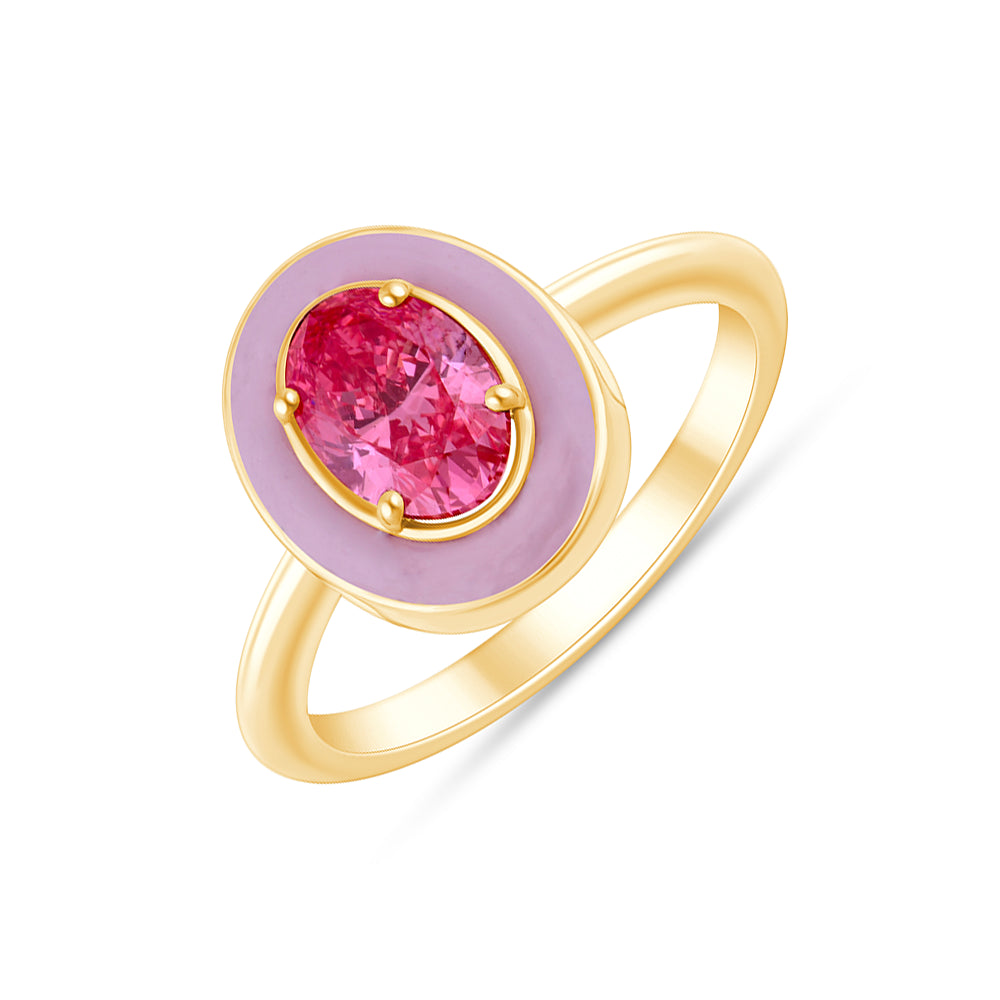 OvalCut Enamel Halo Pink Diamond Solitaire Ring