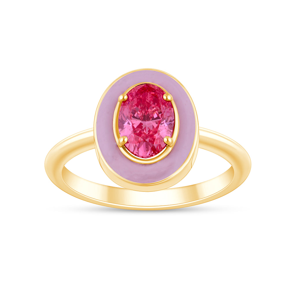 OvalCut Enamel Halo Pink Diamond Solitaire Ring