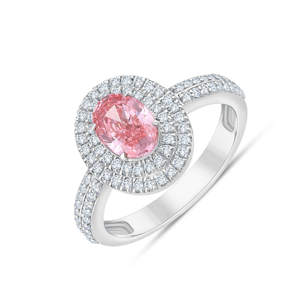 OvalCut Double Halo Pink Diamond Ring
