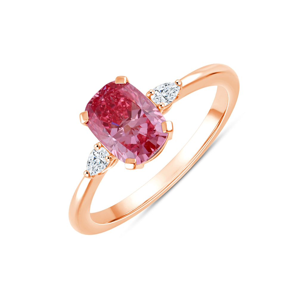 CushionCut Pear Accent Pink Diamond Ring