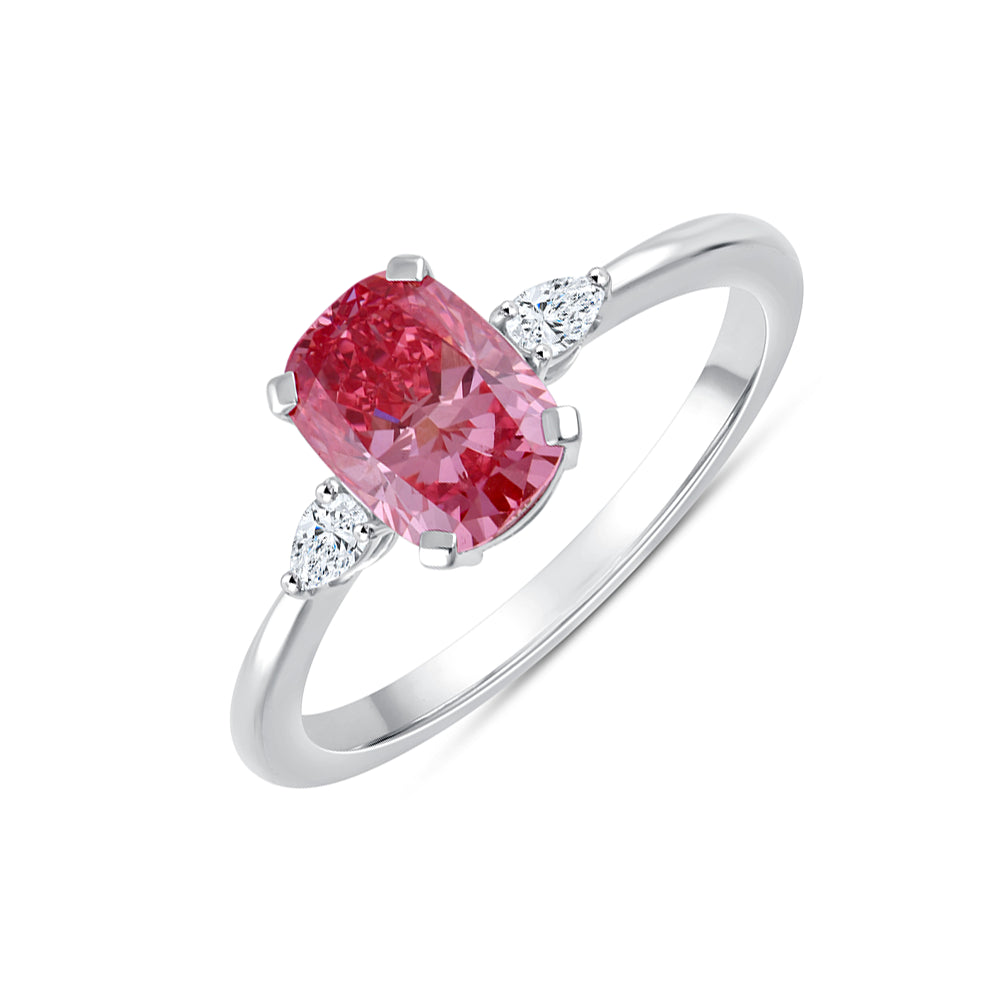 CushionCut Pear Accent Pink Diamond Ring