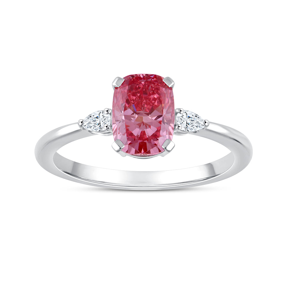 CushionCut Pear Accent Pink Diamond Ring