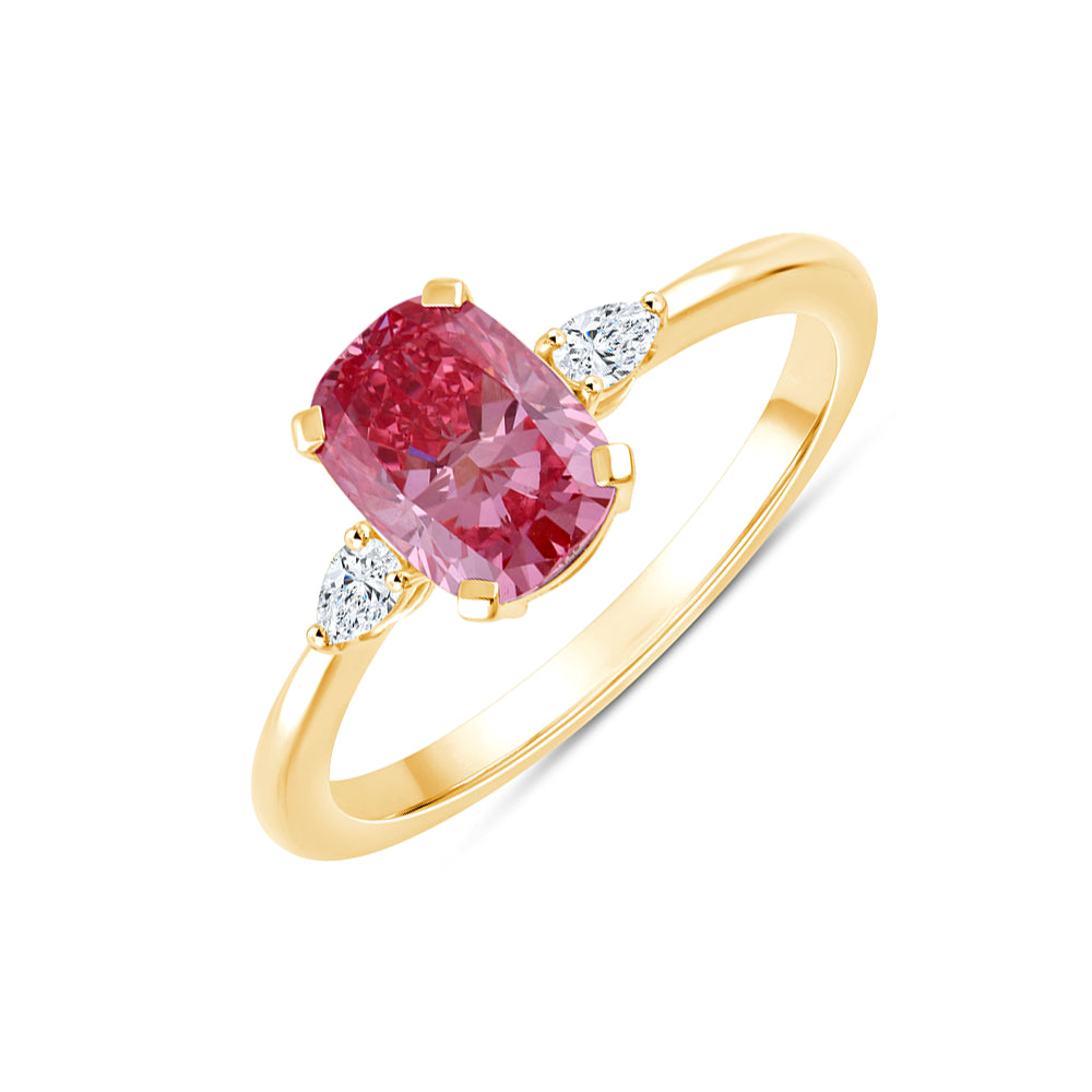 CushionCut Pear Accent Pink Diamond Ring
