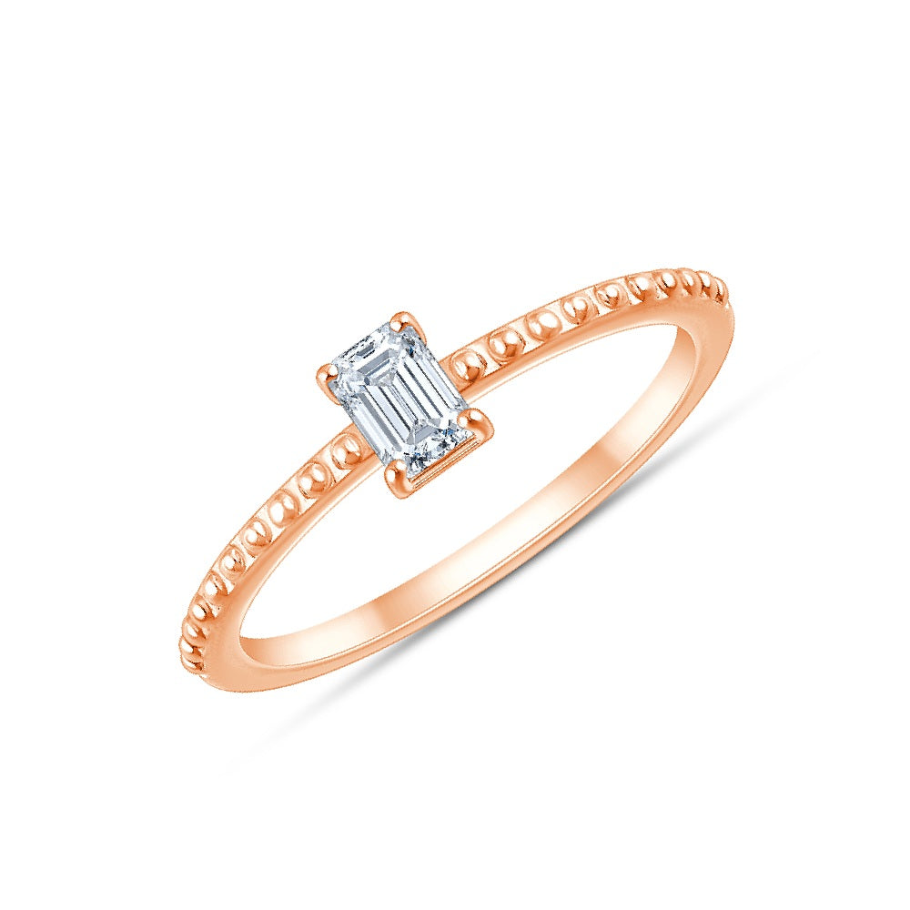 EmeraldCut Beaded Band Solitaire Ring