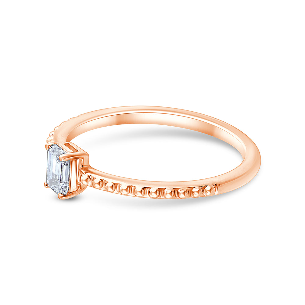 EmeraldCut Beaded Band Solitaire Ring