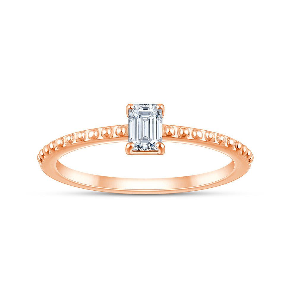 EmeraldCut Beaded Band Solitaire Ring