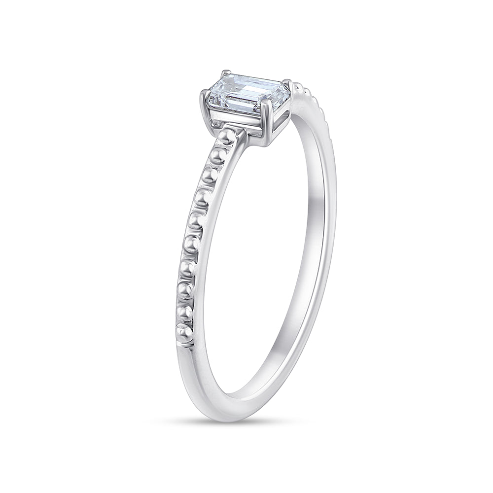 EmeraldCut Beaded Band Solitaire Ring