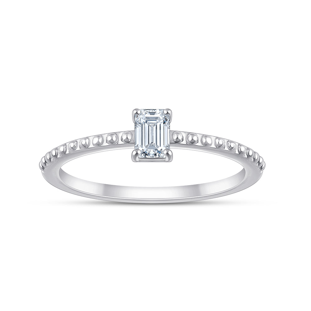 EmeraldCut Beaded Band Solitaire Ring