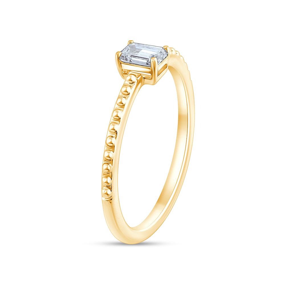 EmeraldCut Beaded Band Solitaire Ring