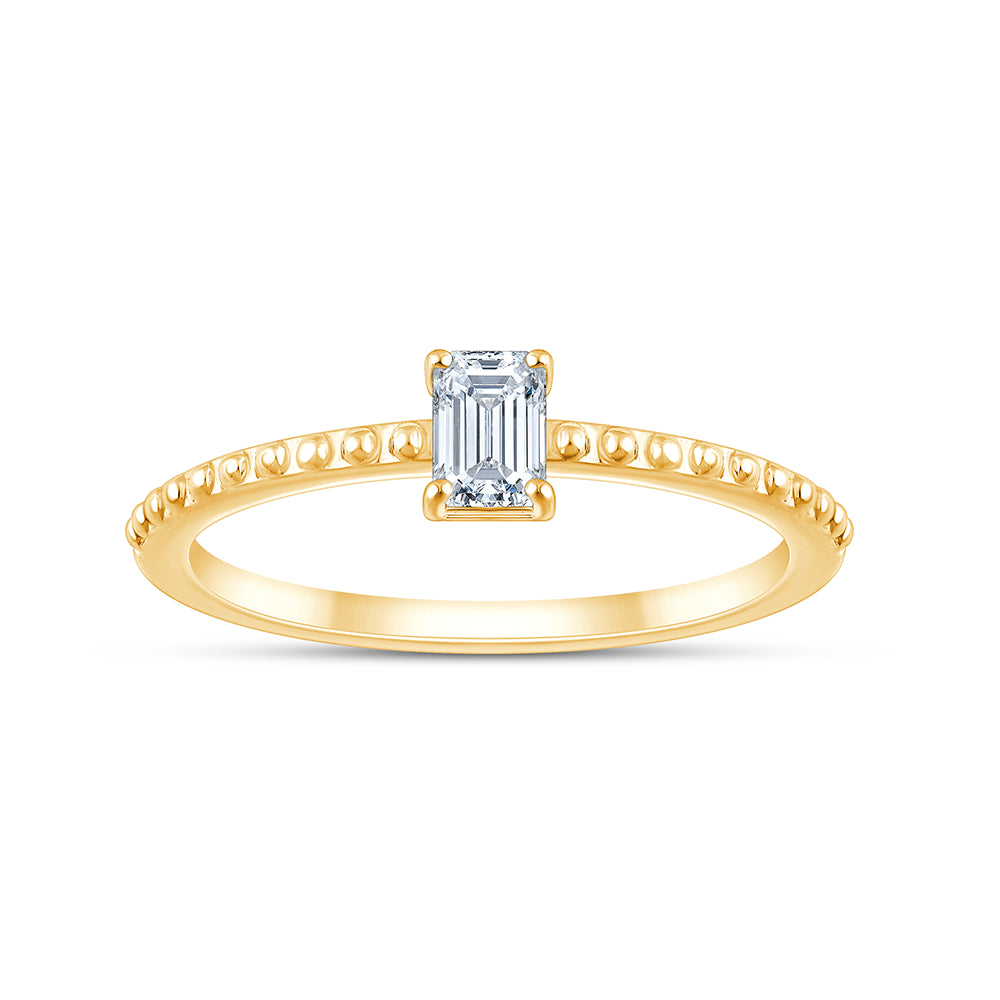 EmeraldCut Beaded Band Solitaire Ring