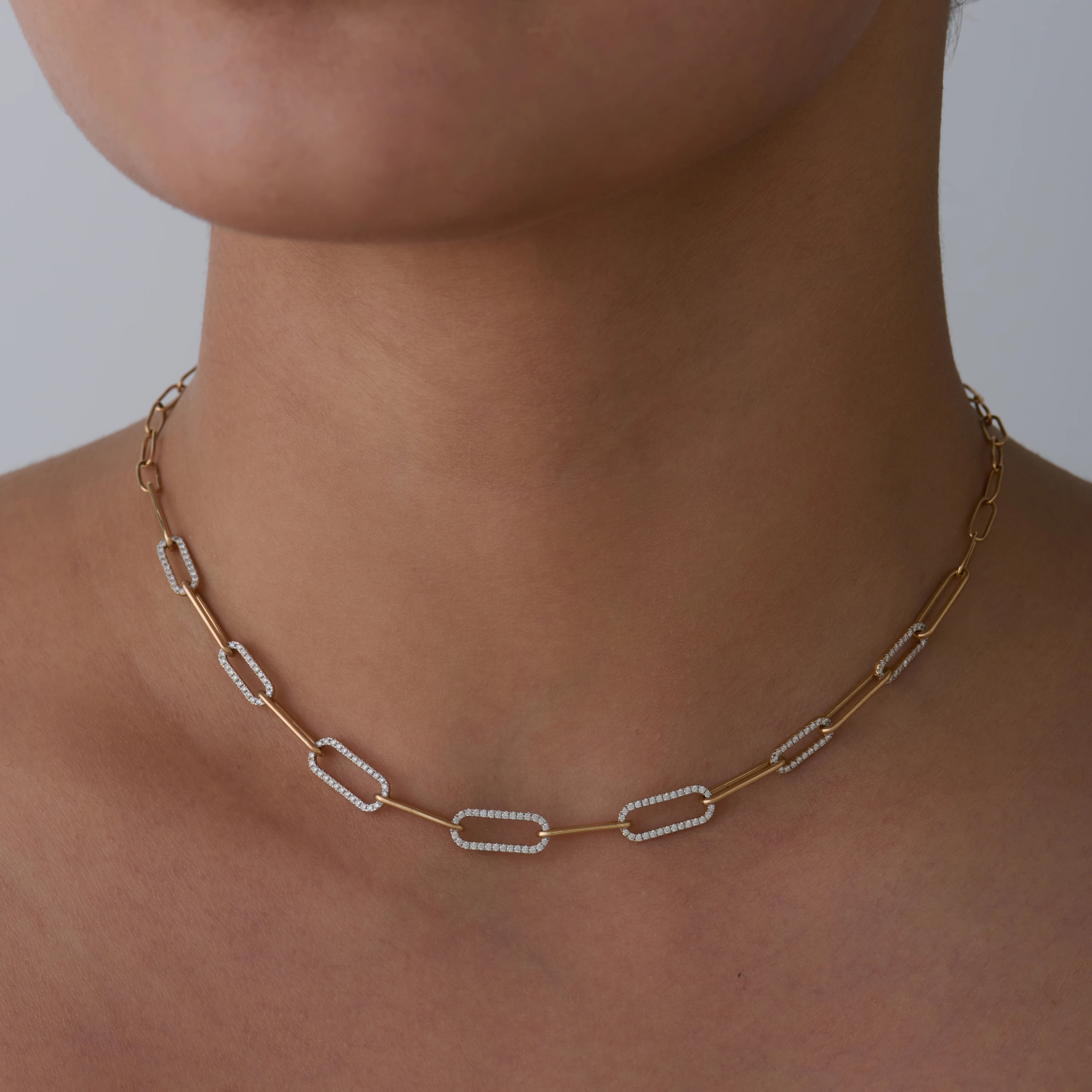 Diamond Paperclip Link Chain Necklace 