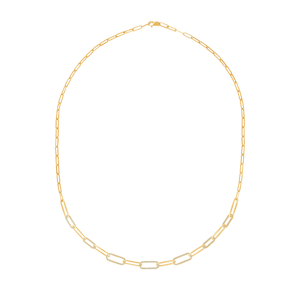 Diamond Paperclip Link Chain Necklace 