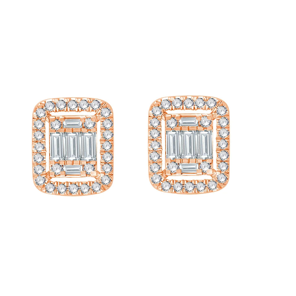 Baguette Cut Halo Stud Earrings