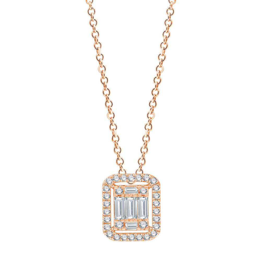 Emerald Cut Cluster Halo Pendant