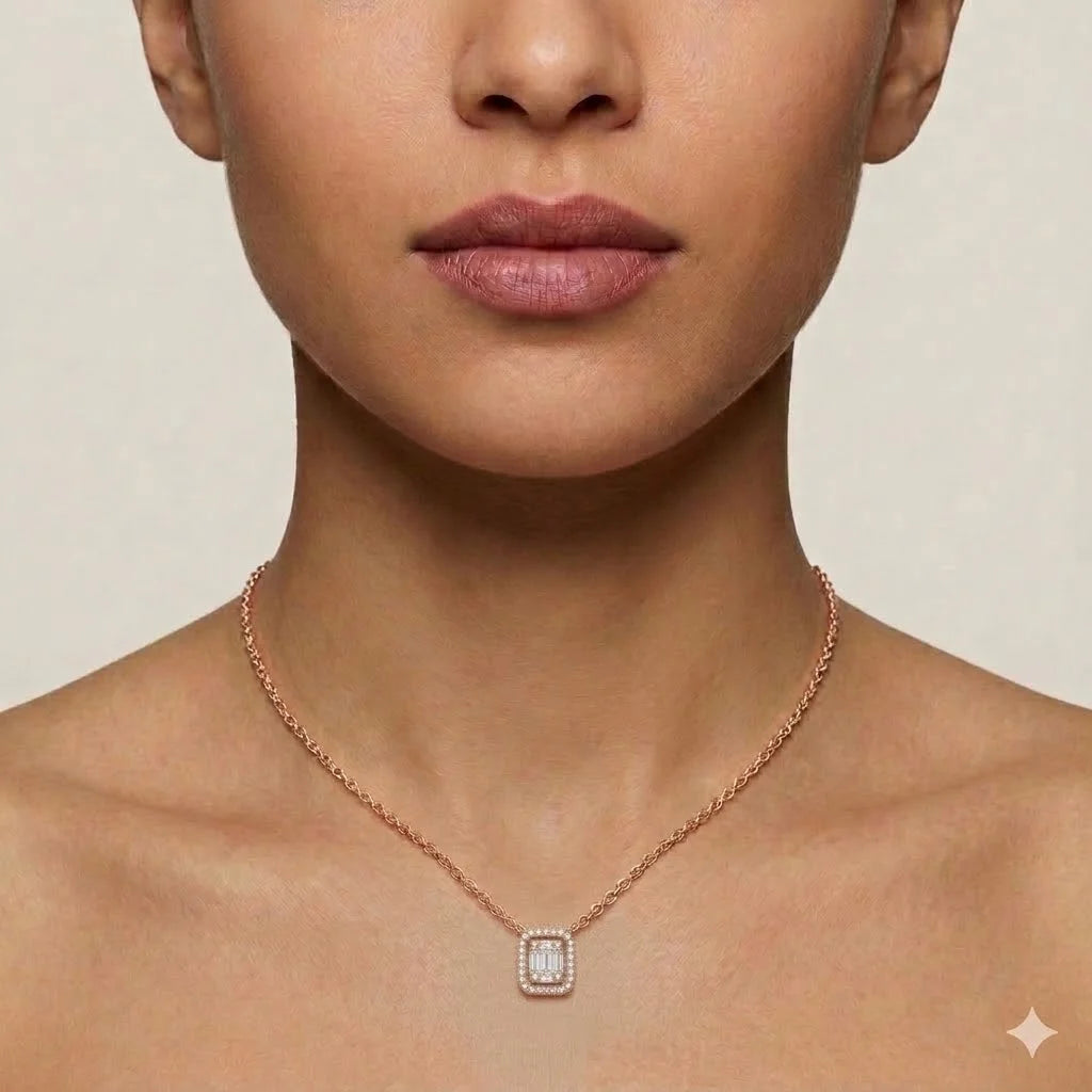 Emerald Cut Cluster Halo Pendant