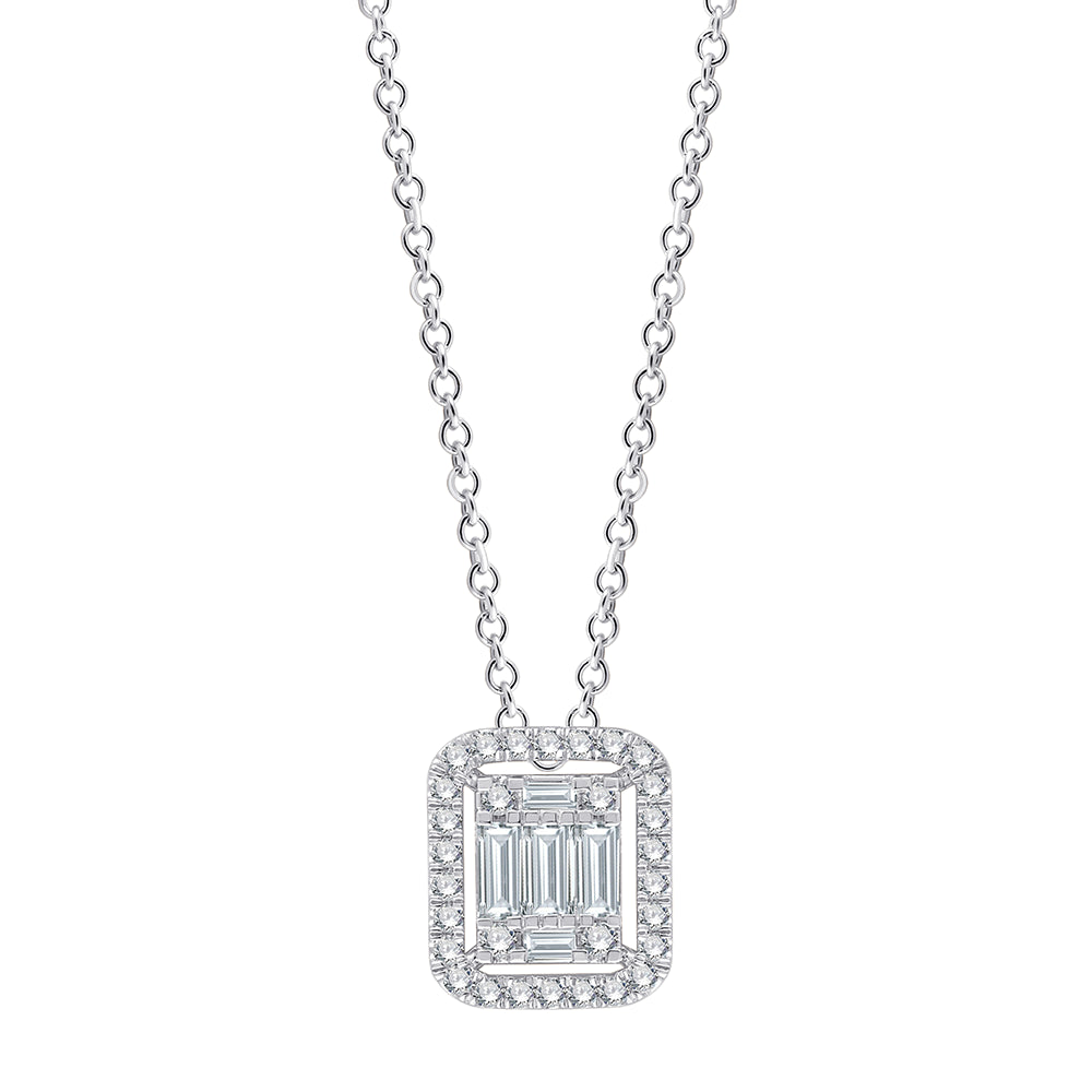 Emerald Cut Cluster Halo Pendant