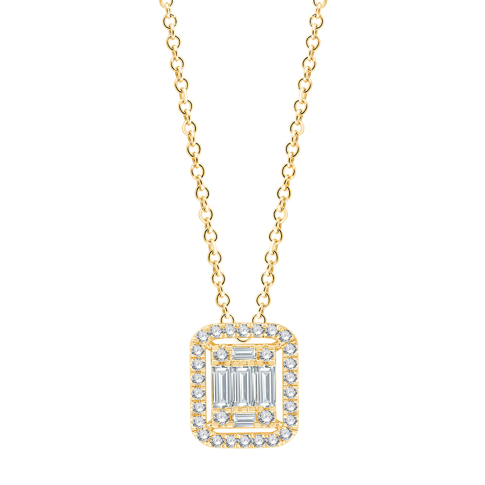 Emerald Cut Cluster Halo Pendant