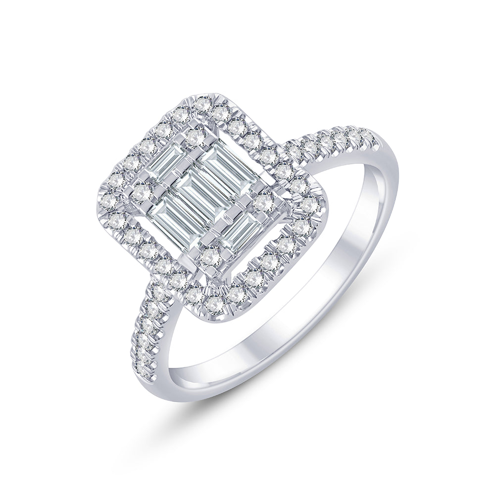 Baguette Cut Accented Halo Ring 