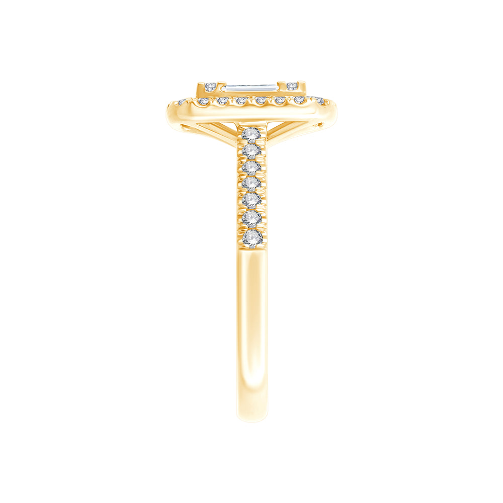 Baguette Cut Accented Halo Ring 