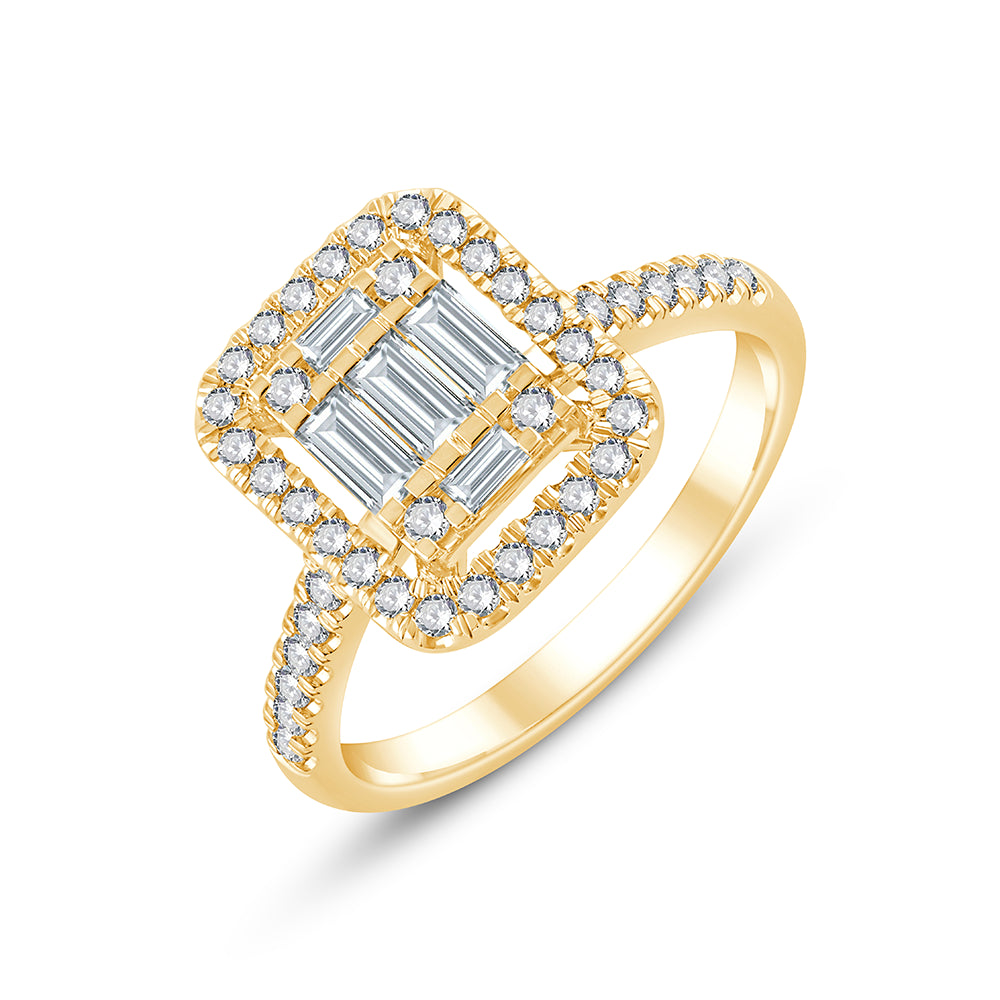Baguette Cut Accented Halo Ring 