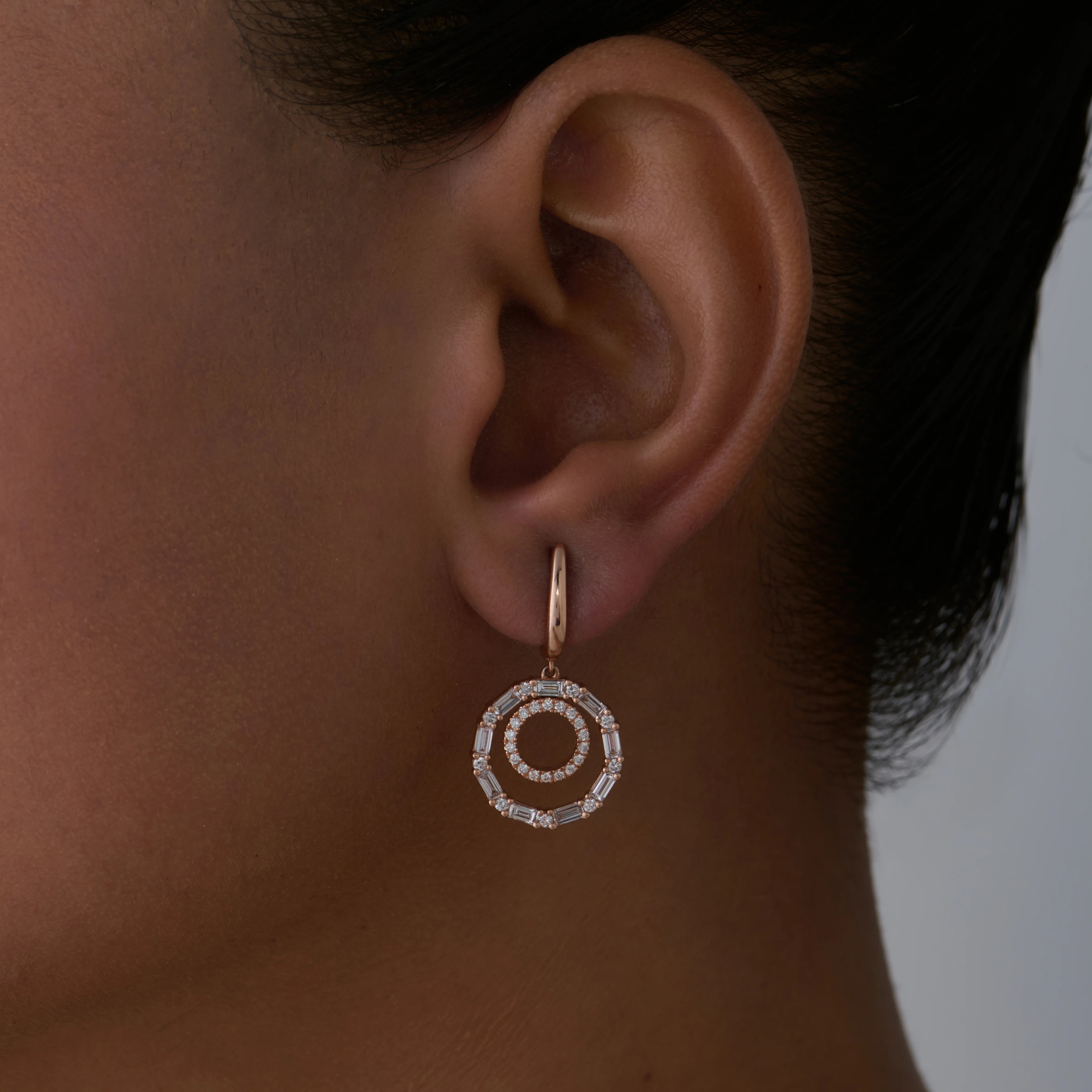 Mixed Cut Nested Circle Diamond Earrings 