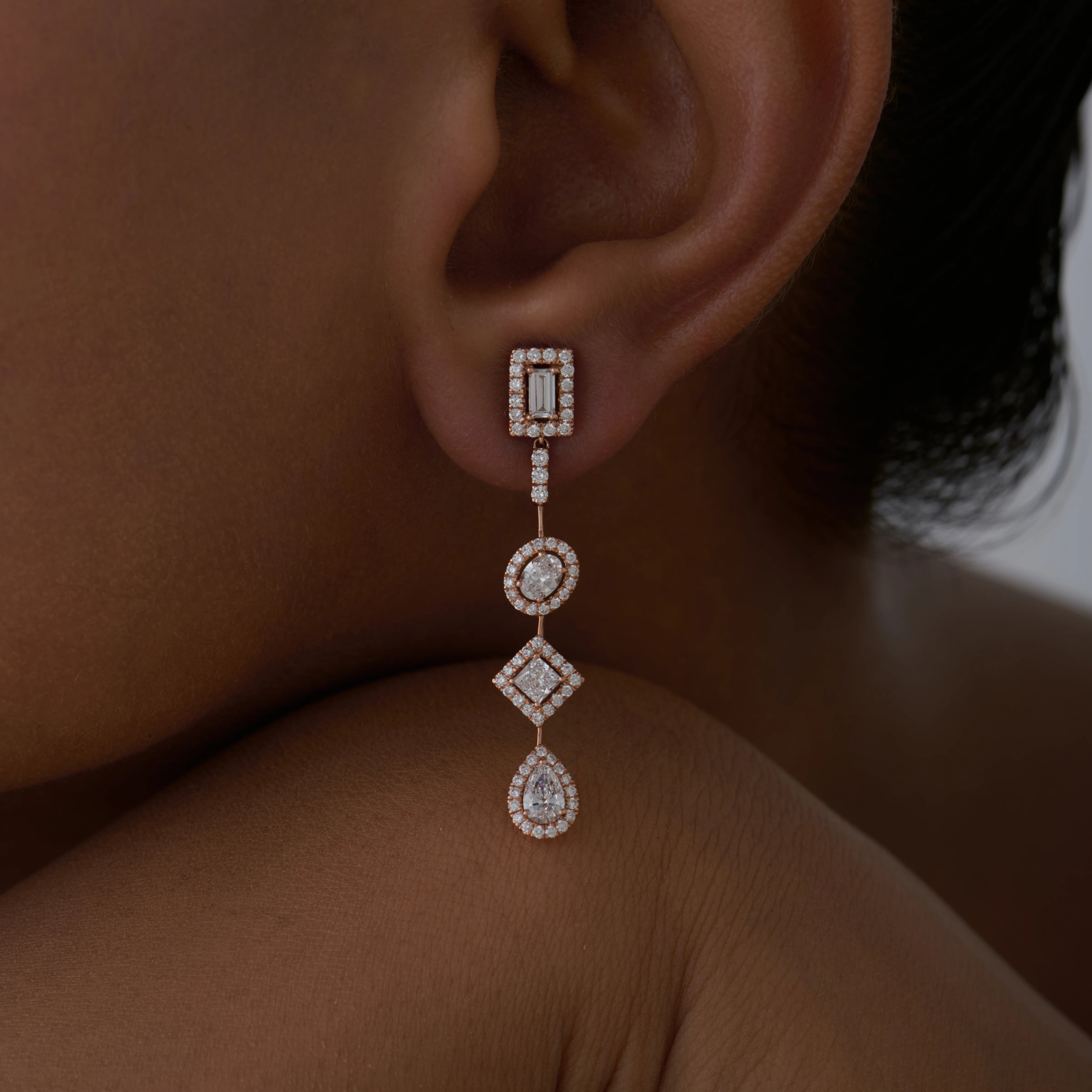 Mixed Cut Halo Drop Earrings 