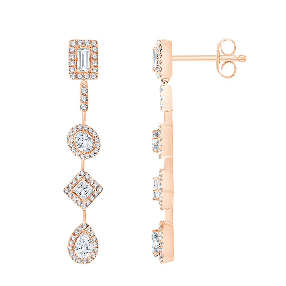 Mixed Cut Halo Drop Earrings 