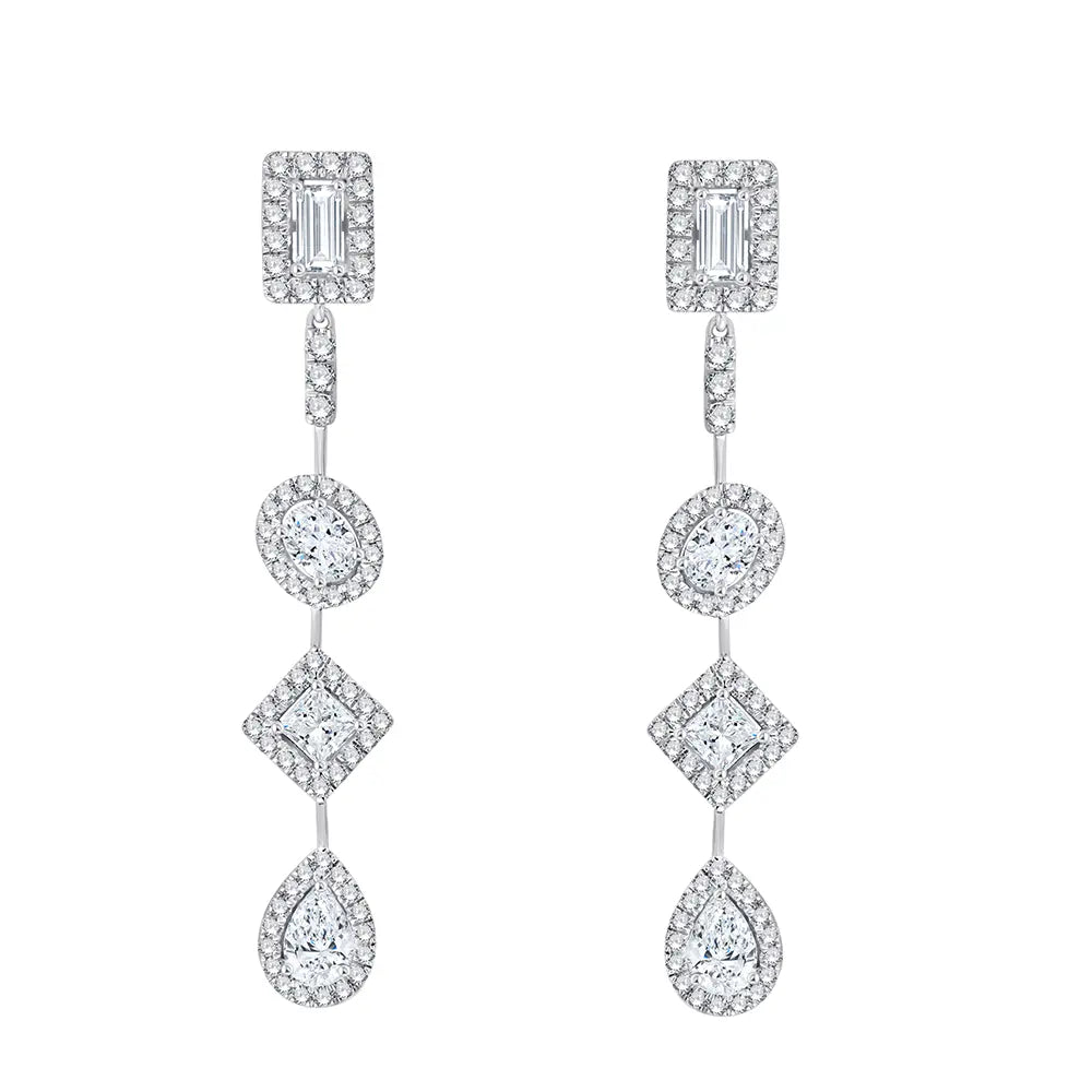 Mixed Cut Halo Drop Earrings 