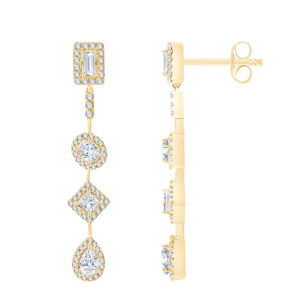 Mixed Cut Halo Drop Earrings 