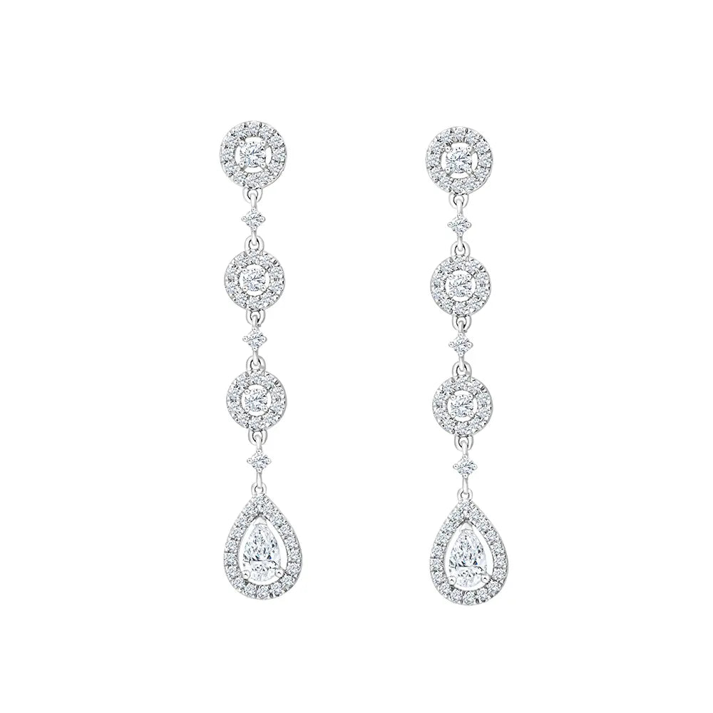 Brilliant and Pear Cut Halo Drop Earrings 