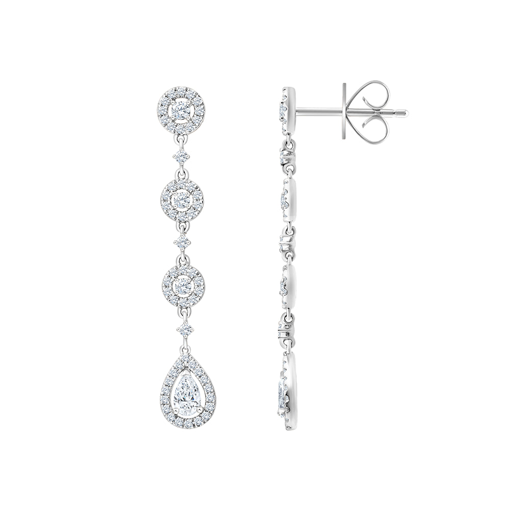 Brilliant and Pear Cut Halo Drop Earrings 