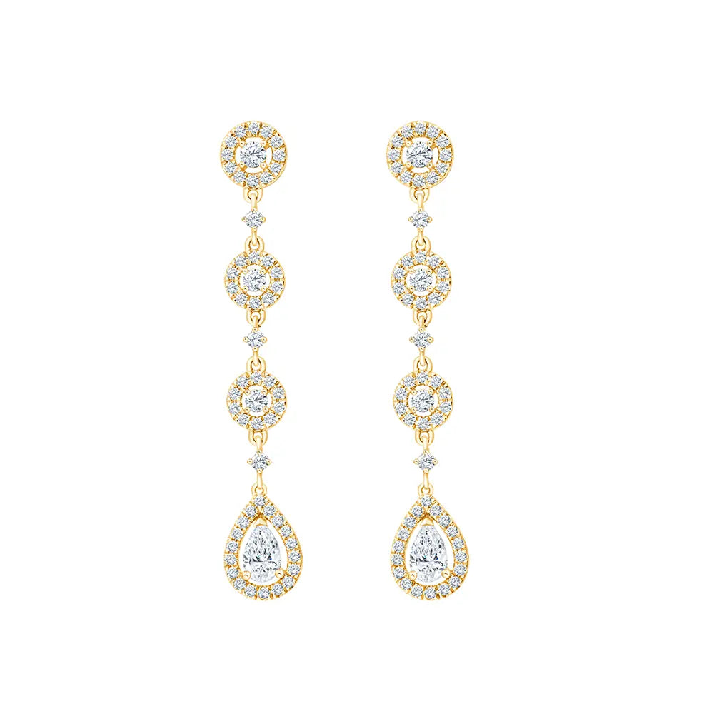 Brilliant and Pear Cut Halo Drop Earrings 