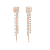 Baguette Cut Halo Tassel Earrings
