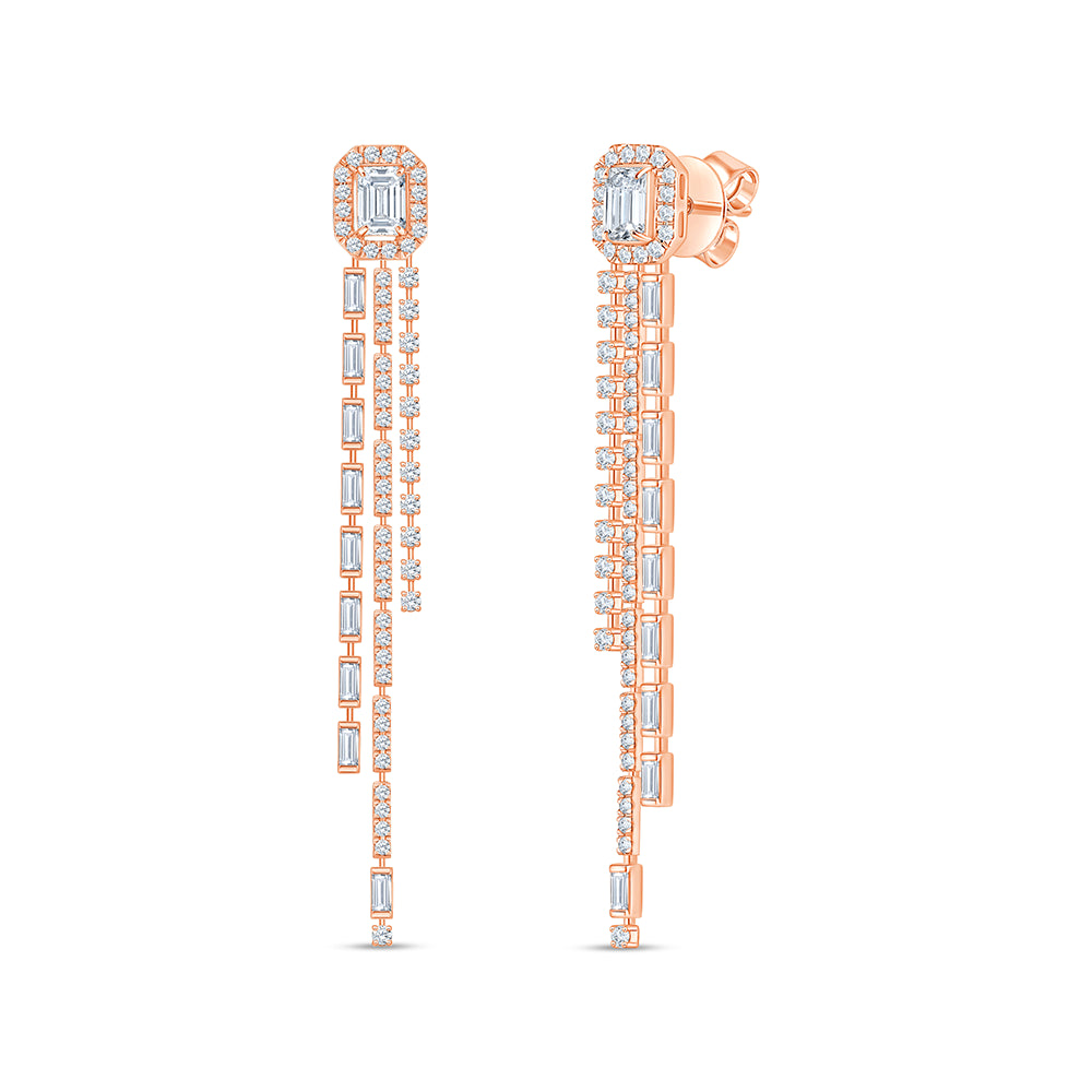 Baguette Cut Halo Tassel Earings 