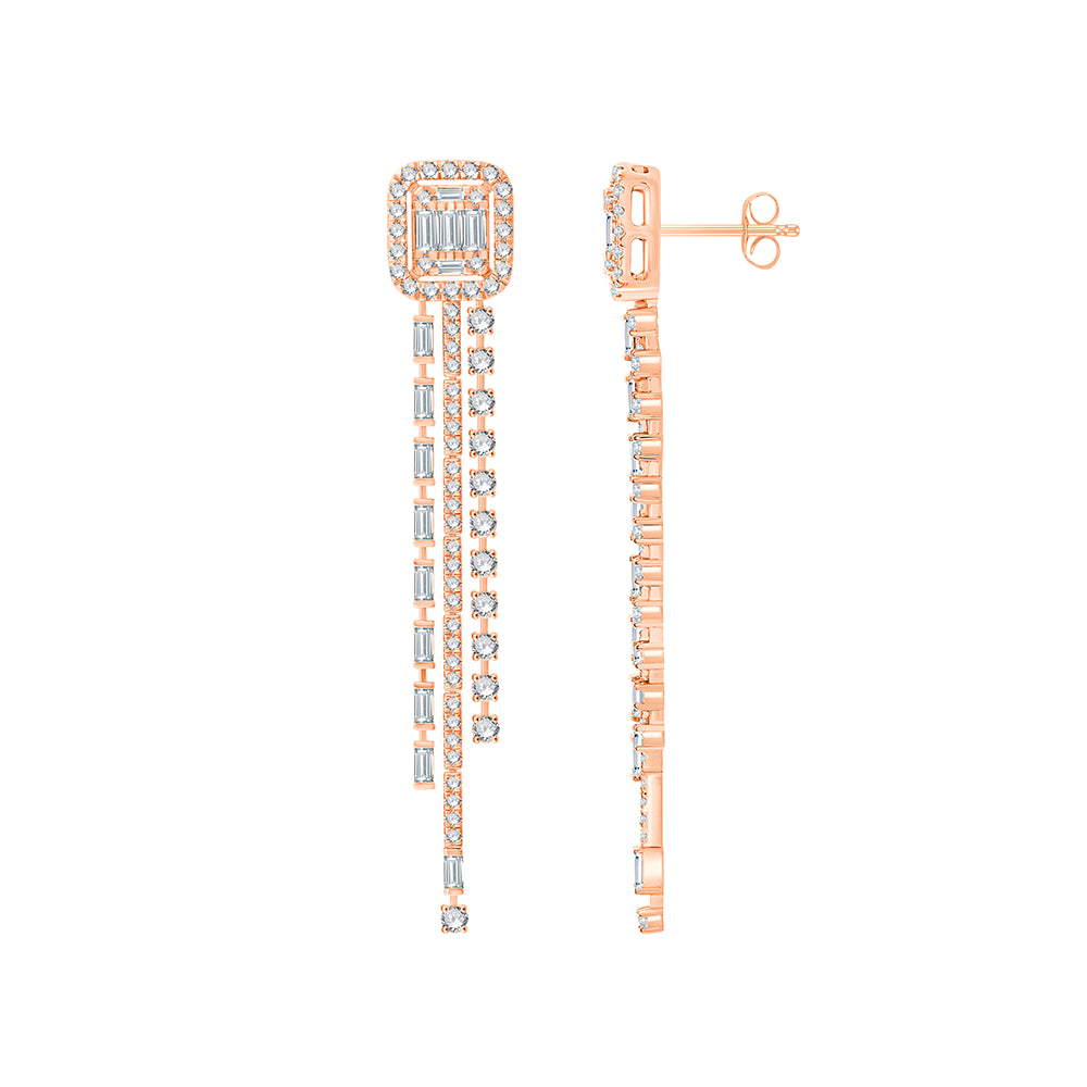 Baguette Cut Halo Tassel Earings 