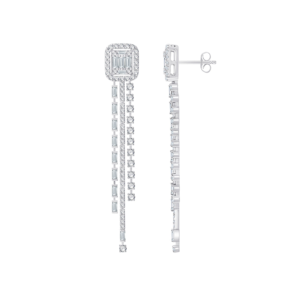 Baguette Cut Halo Tassel Earings 