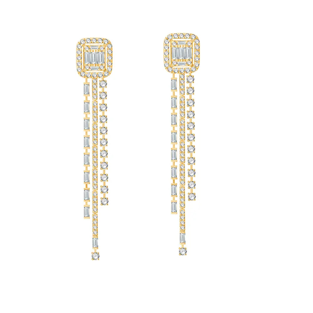 Baguette Cut Halo Tassel Earings 