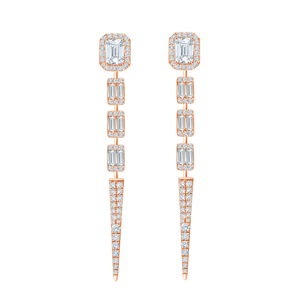 Emerald Cut Halo Drop Earrings