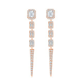 Emerald Cut Halo Drop Earrings