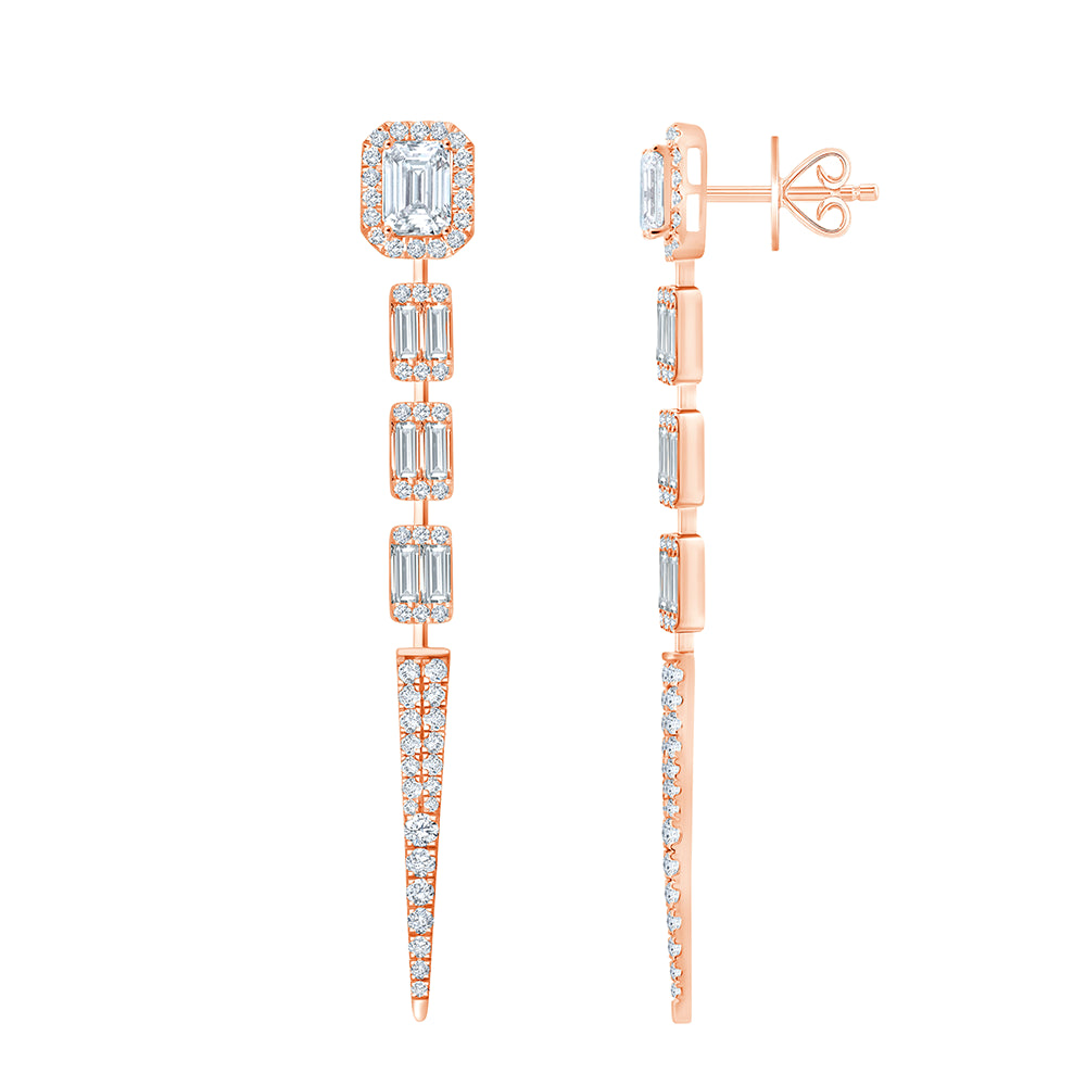 Emerald Cut Halo Drop Earrings