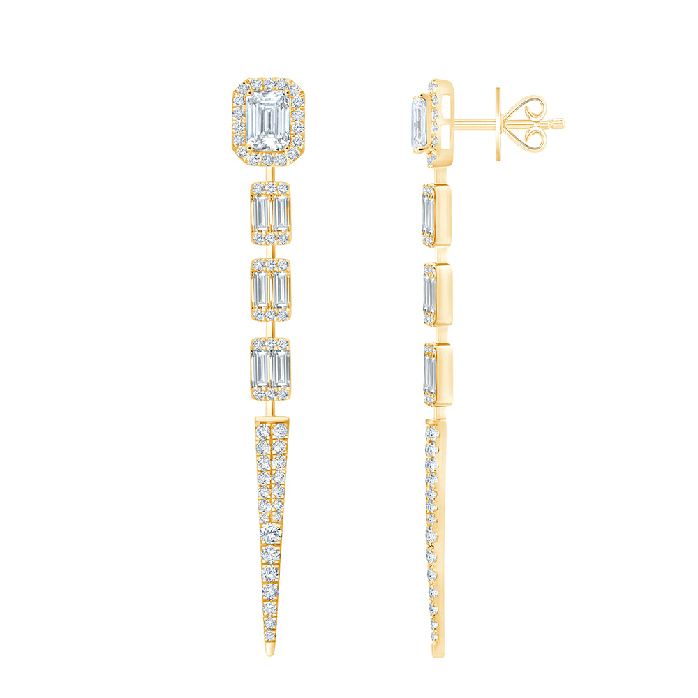 Emerald Cut Halo Drop Earrings