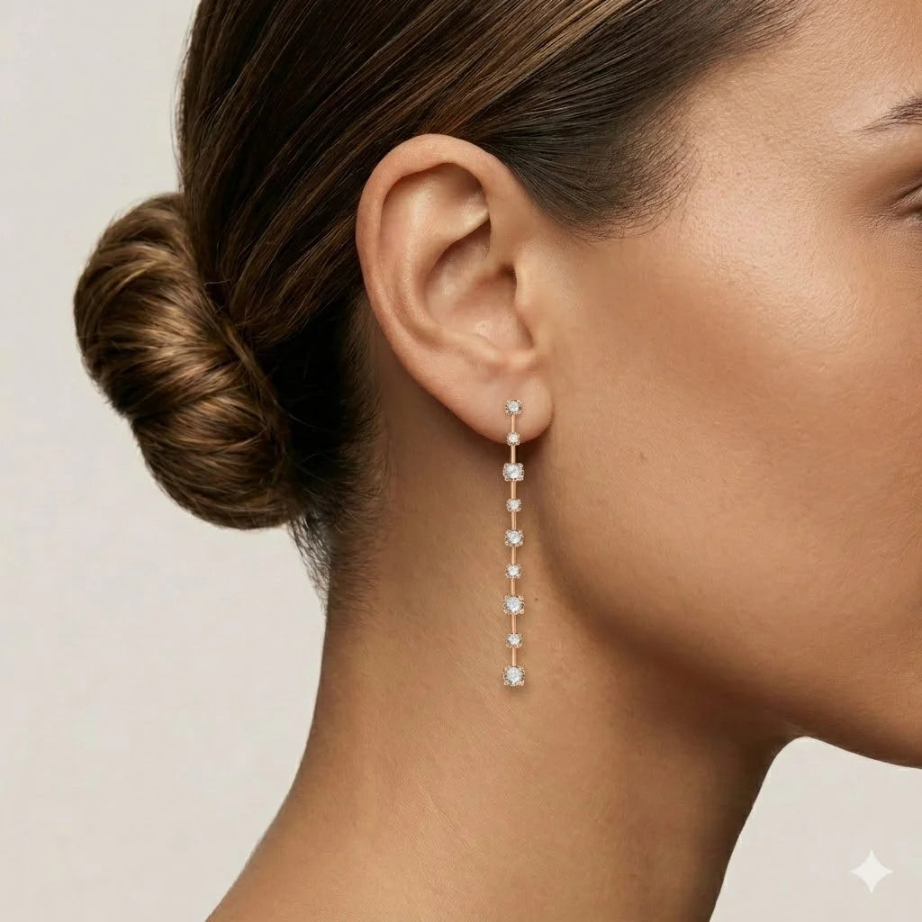 Brilliant Cut Alternating Station Drop Earrings 