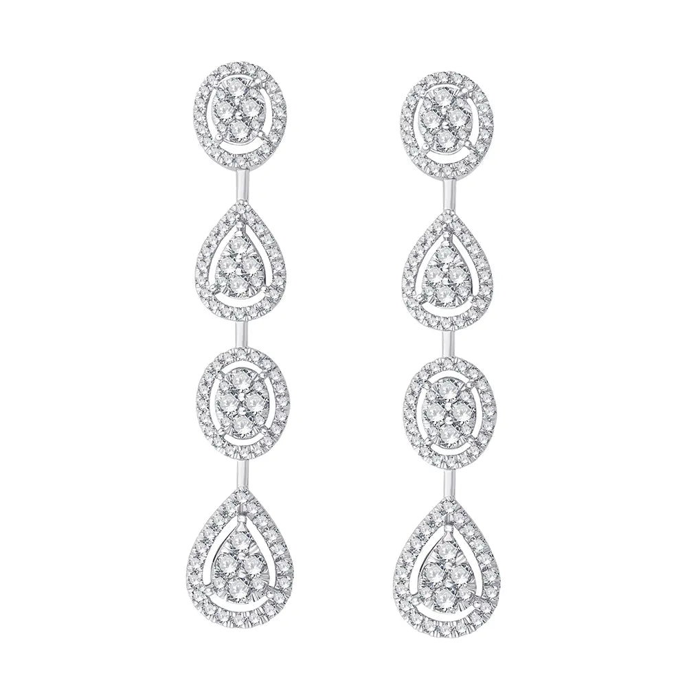 Mixed Cluster Halo Drop Earrings