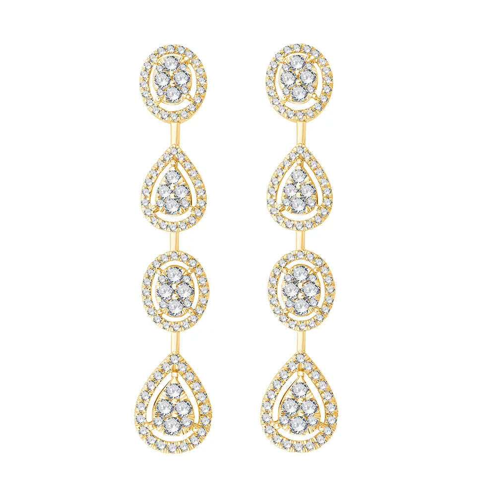 Mixed Cluster Halo Drop Earrings
