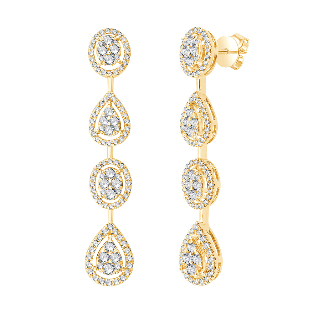 Mixed Cluster Halo Drop Earrings
