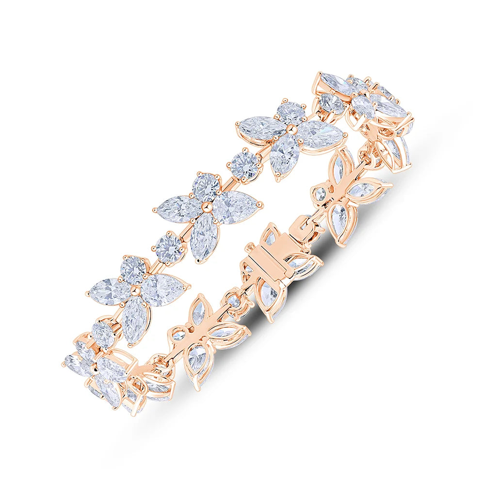 Mixed Cut Floral Bridal Tennis Bracelet 