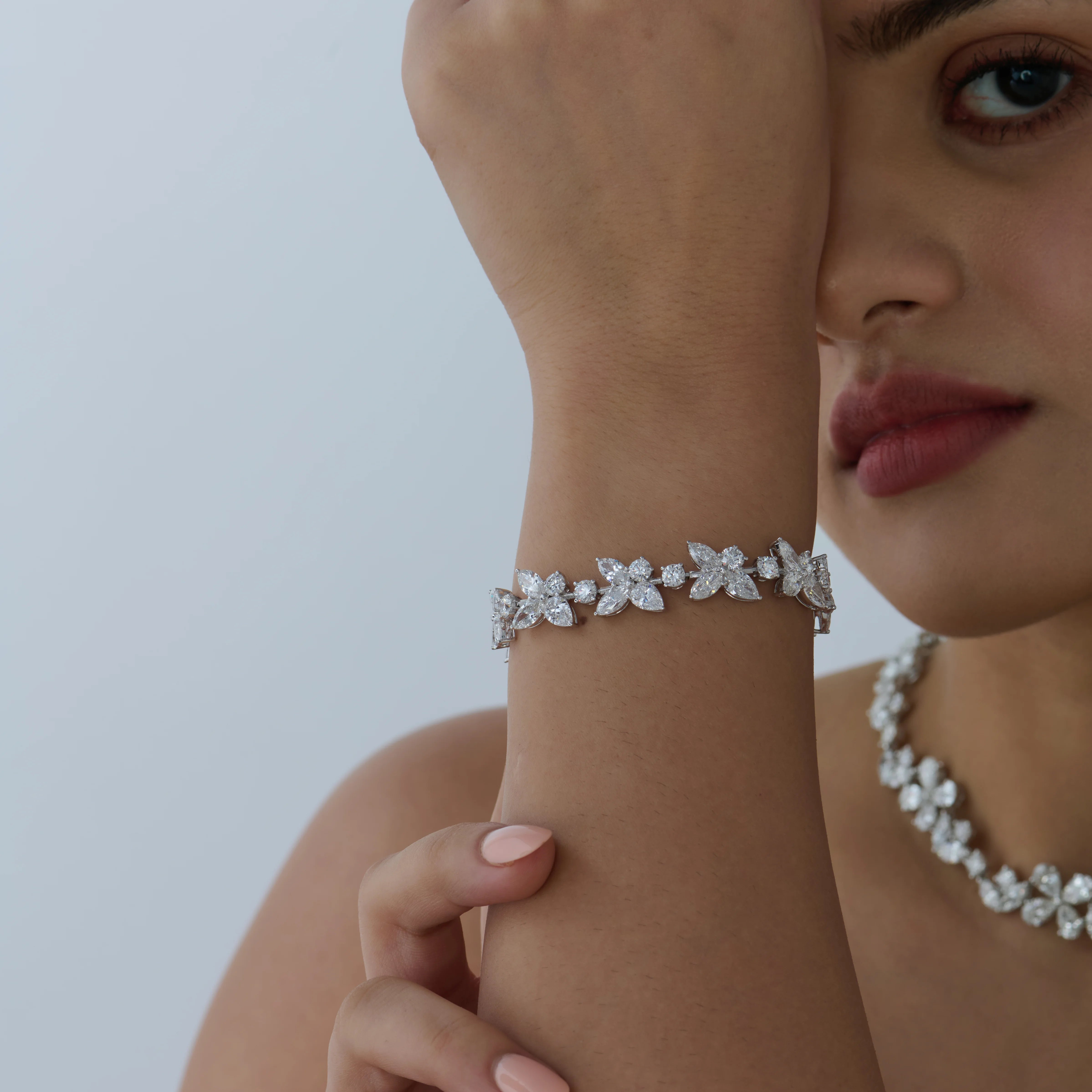 Mixed Cut Floral Bridal Tennis Bracelet 