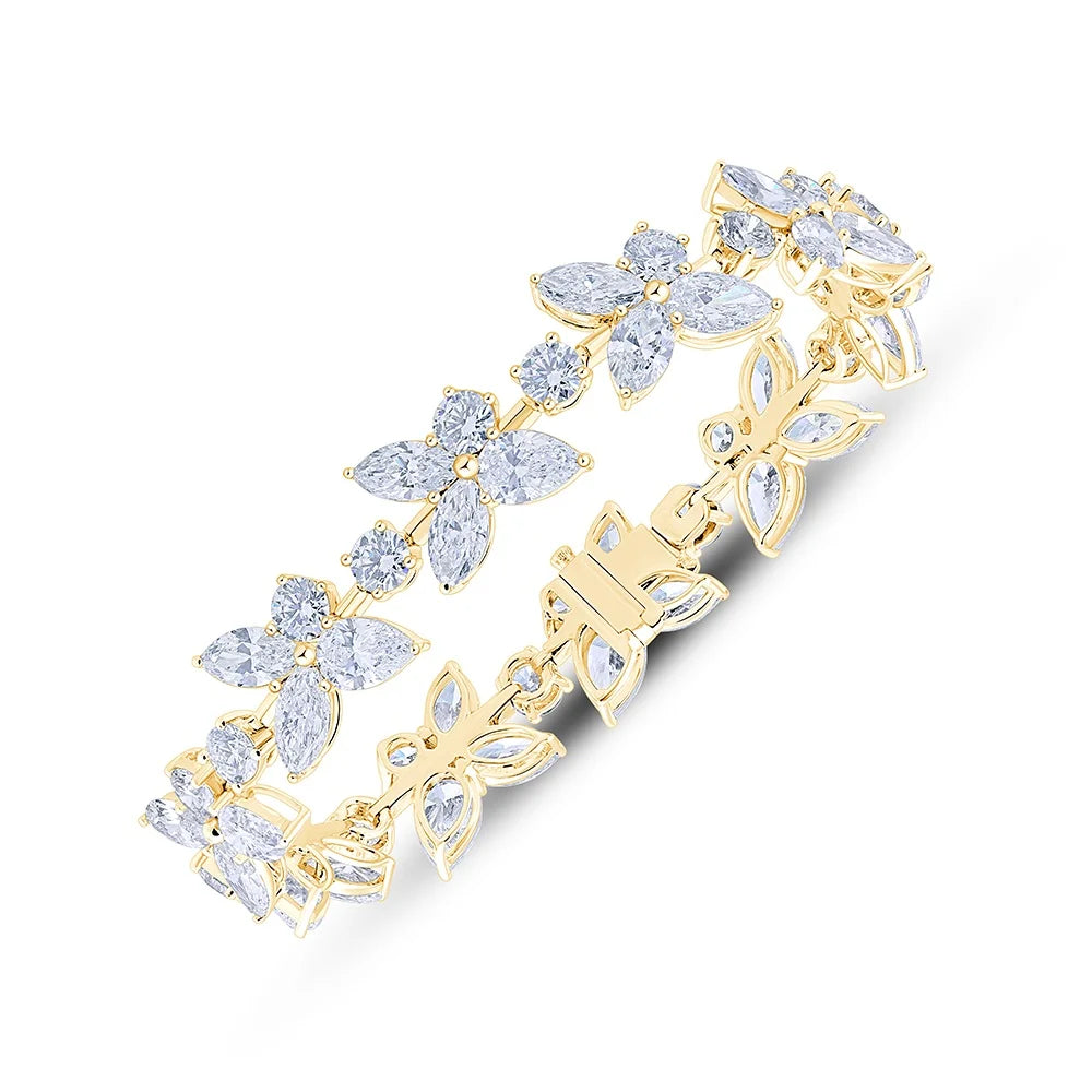 Mixed Cut Floral Bridal Tennis Bracelet 